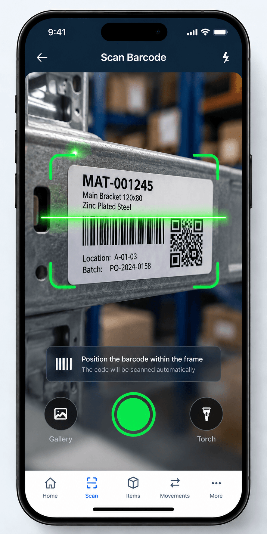 Scansione barcode e QR code nell'app QR Warehouse