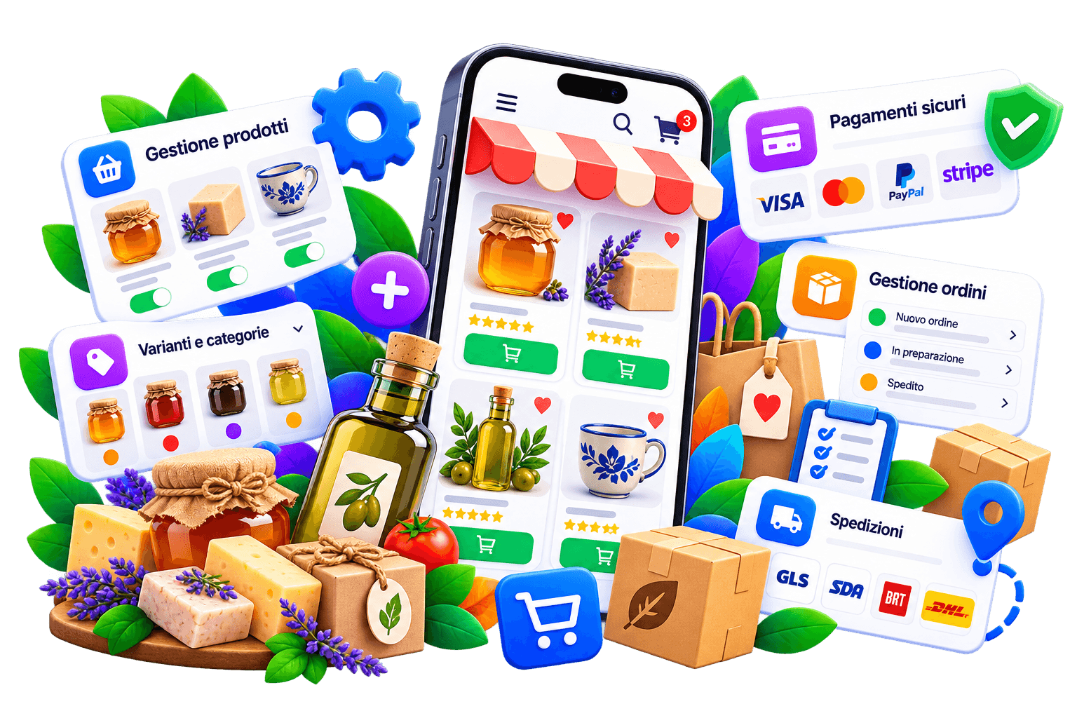 Funzionalità per gestire prodotti, ordini e pagamenti online