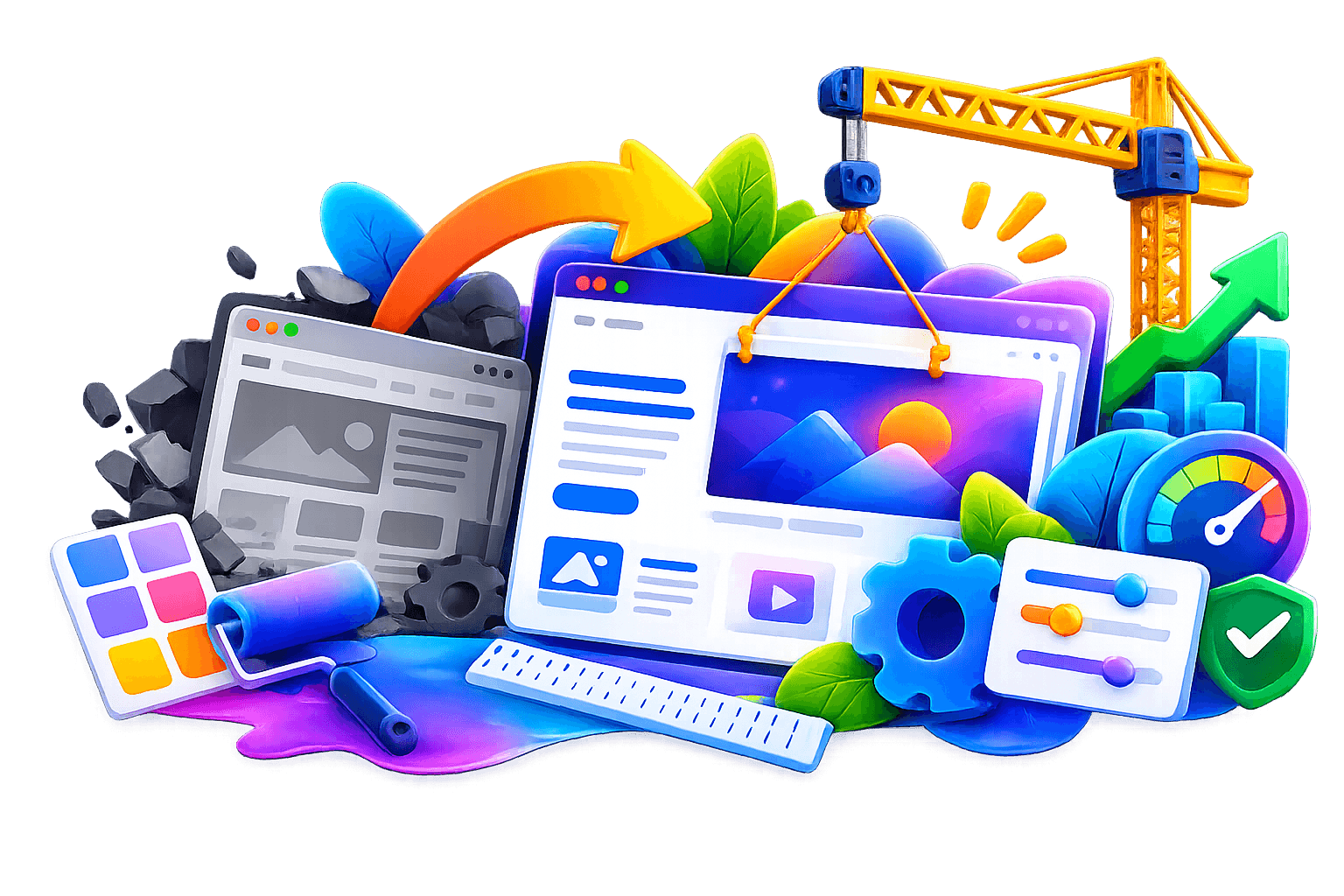 Illustrazione 3D del rinnovamento di un sito web esistente