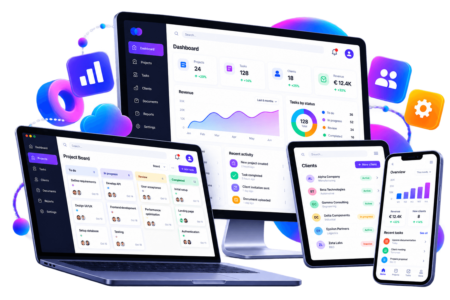 La stessa applicazione software visualizzata su diversi dispositivi